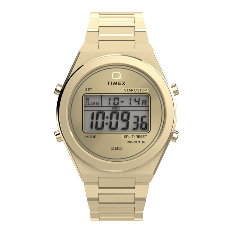 Timex Jam Tangan Pria Timex Q TW2Y09700 Q80 Continental Digital Dial Gold Stainless Steel Strap