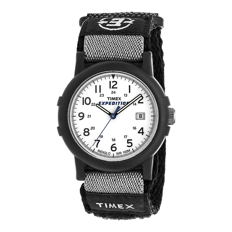 Timex Jam Tangan Pria Timex Expedition Camper T49713 Indiglo White Dial Black Fabric Strap