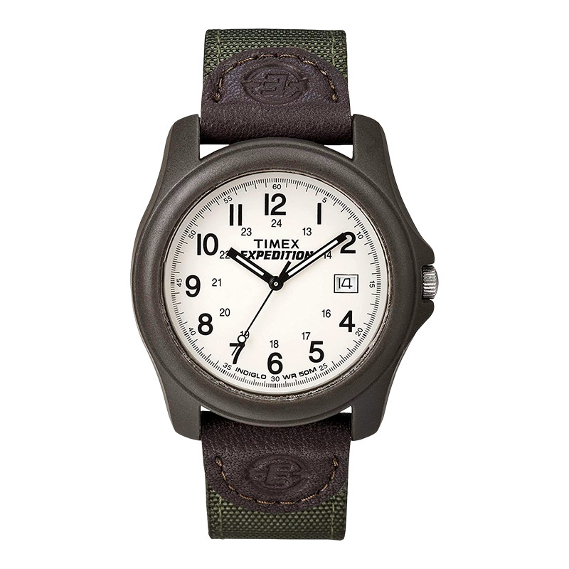Timex Jam Tangan Pria Timex Expedition Camper T49101 Indiglo White Dial Green Nylon Strap