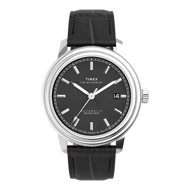 Timex Jam Tangan Pria Timex Waterbury TW2Y23000 Metropolitan Automatic Black Dial Black Leather Stra