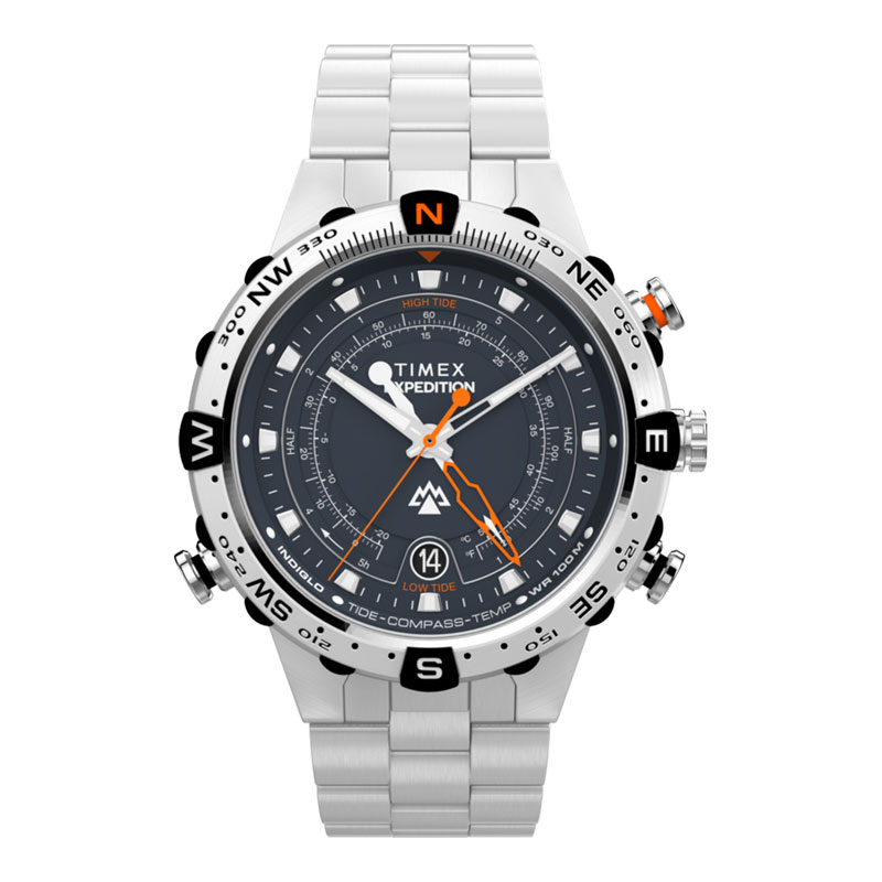 Timex Jam Tangan Pria Timex Expedition TW2Y12900 Tide Temp Compass Dark Blue Dial Stainless Steel St