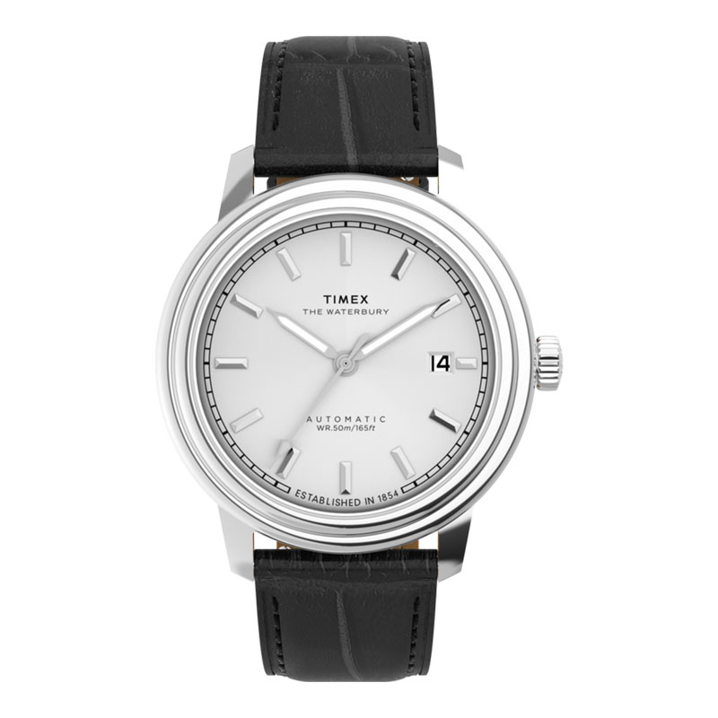 Timex Jam Tangan Pria Timex Waterbury TW2Y22900 Metropolitan Automatic Silver Dial Black Leather Str