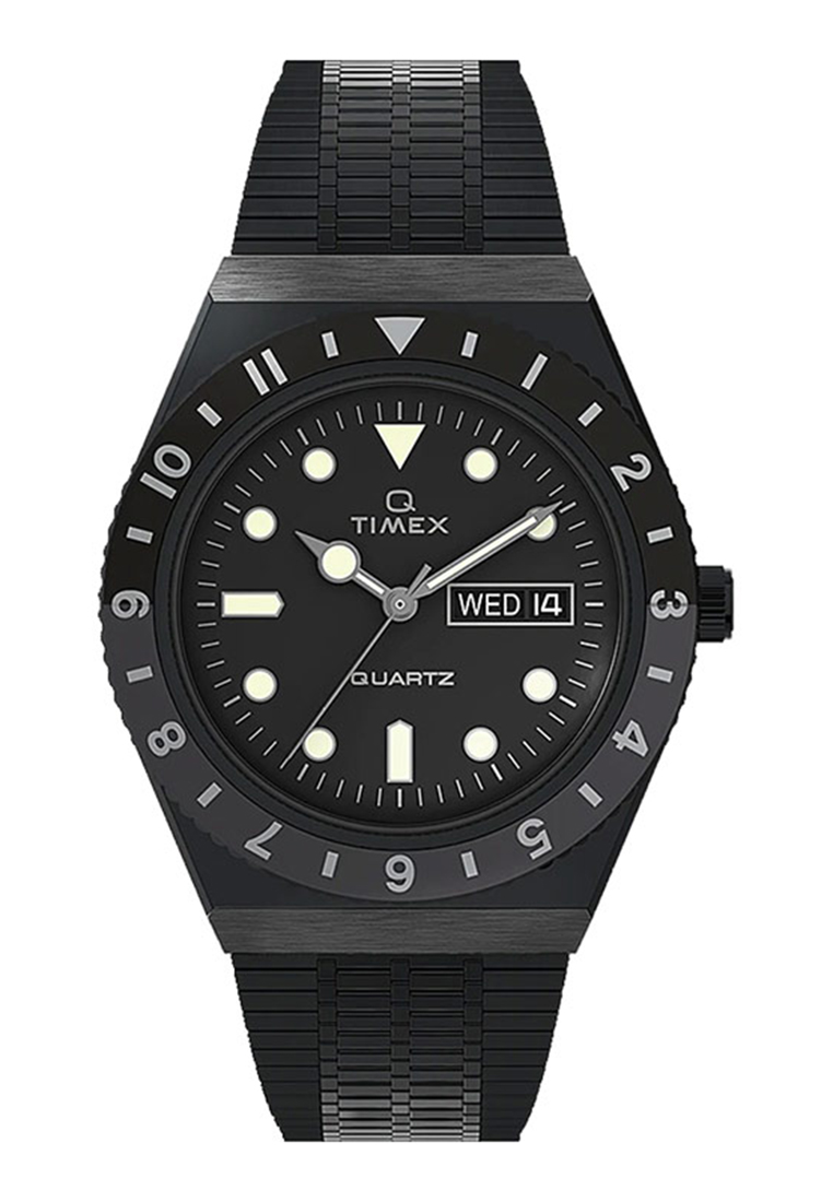 Timex Jam Tangan Pria Timex Q TW2U61600 Reissue Men Black Dial Black Stainless Steel Strap