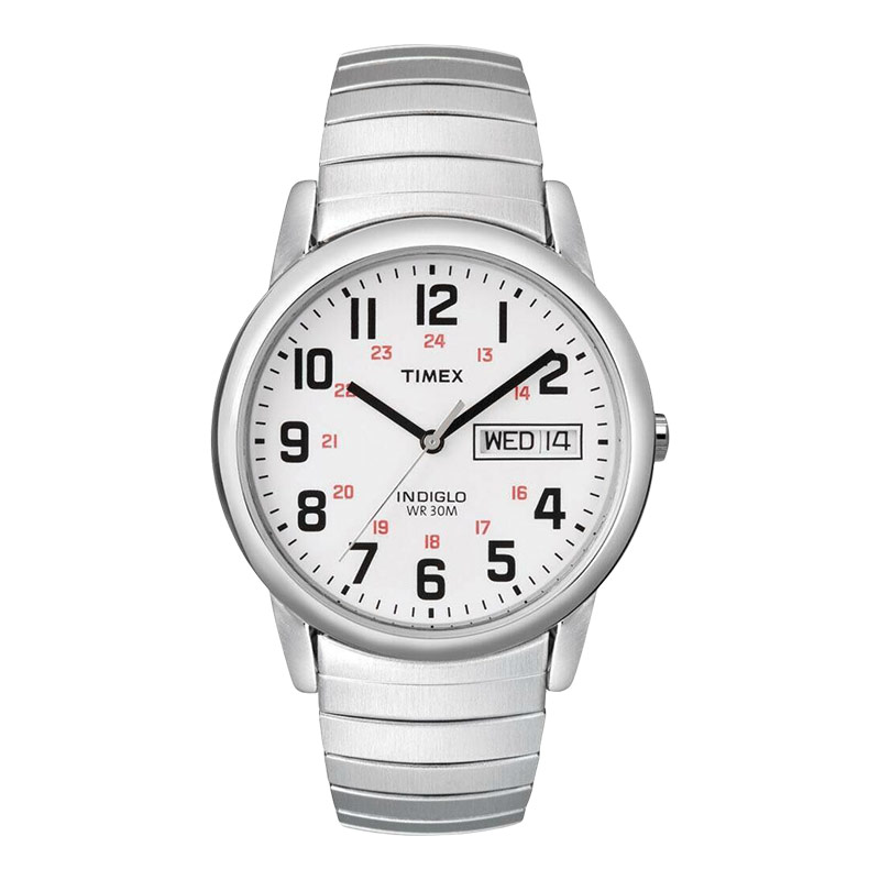Timex Jam Tangan Pria Timex Easy Reader T20461 Indiglo White Dial Stainless Steel Strap