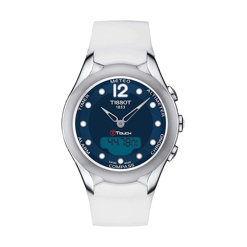 TISSOT Jam Tangan Wanita TISSOT T-Touch T075.220.17.047.00 Solar Digital Analog Blue Dial White Sili