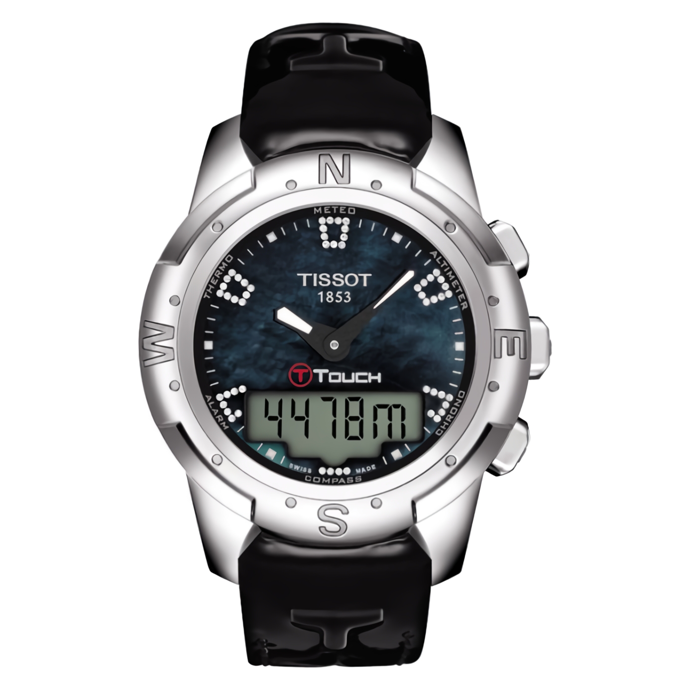 Tissot T-Touch II Black Mother of Pearl Dial Black Leather Strap