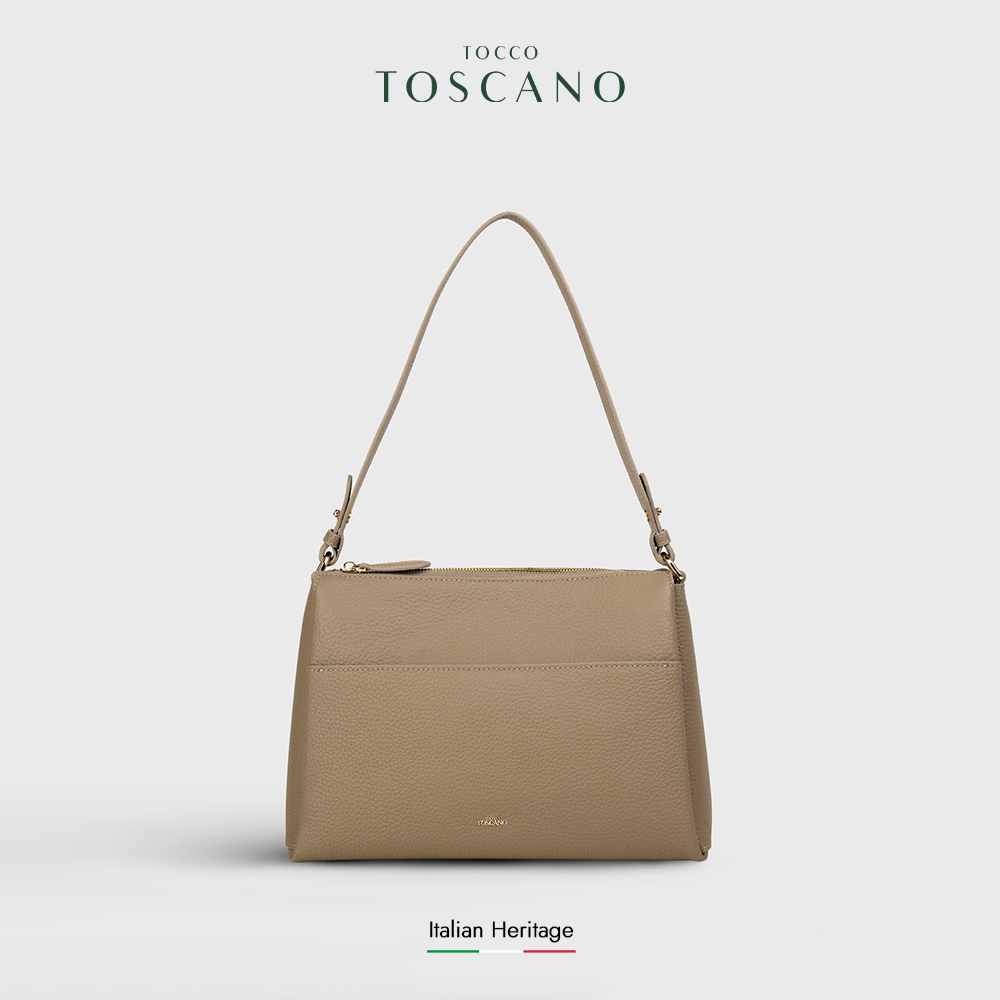 Tocco Toscano Marlows Shoulder Bag - Tas Pundak Wanita Kulit Sapi Asli (Taupe)