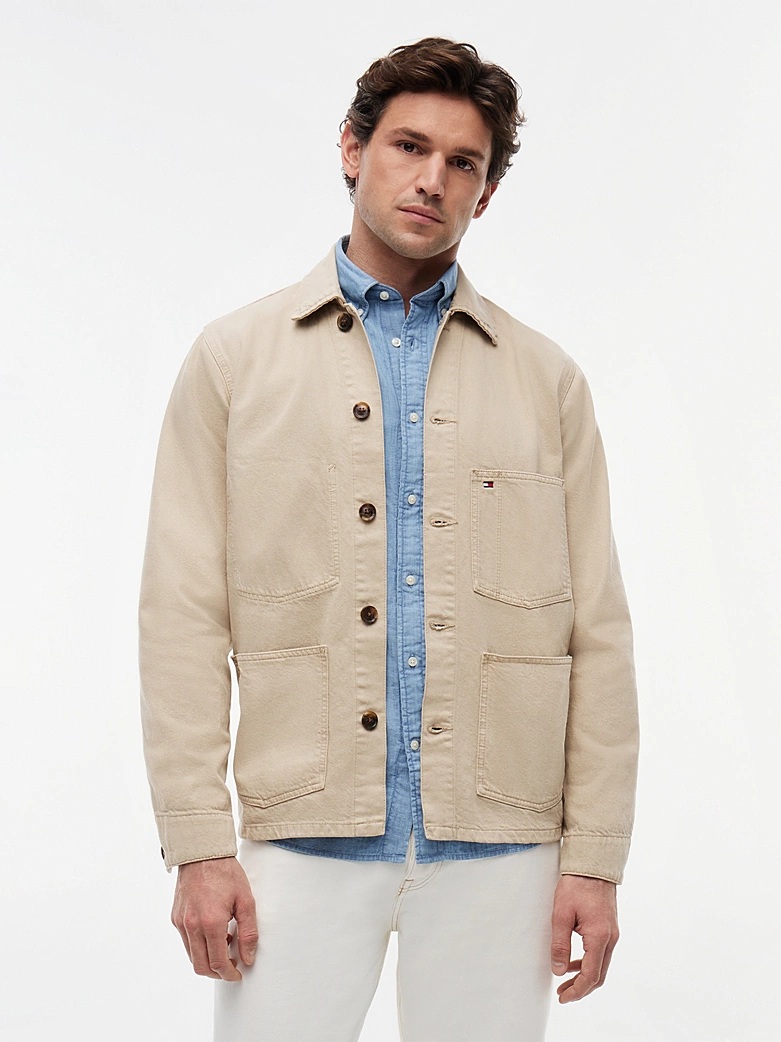 Tommy Hilfiger - Washed Flag Embroidery Denim Chore Jacket