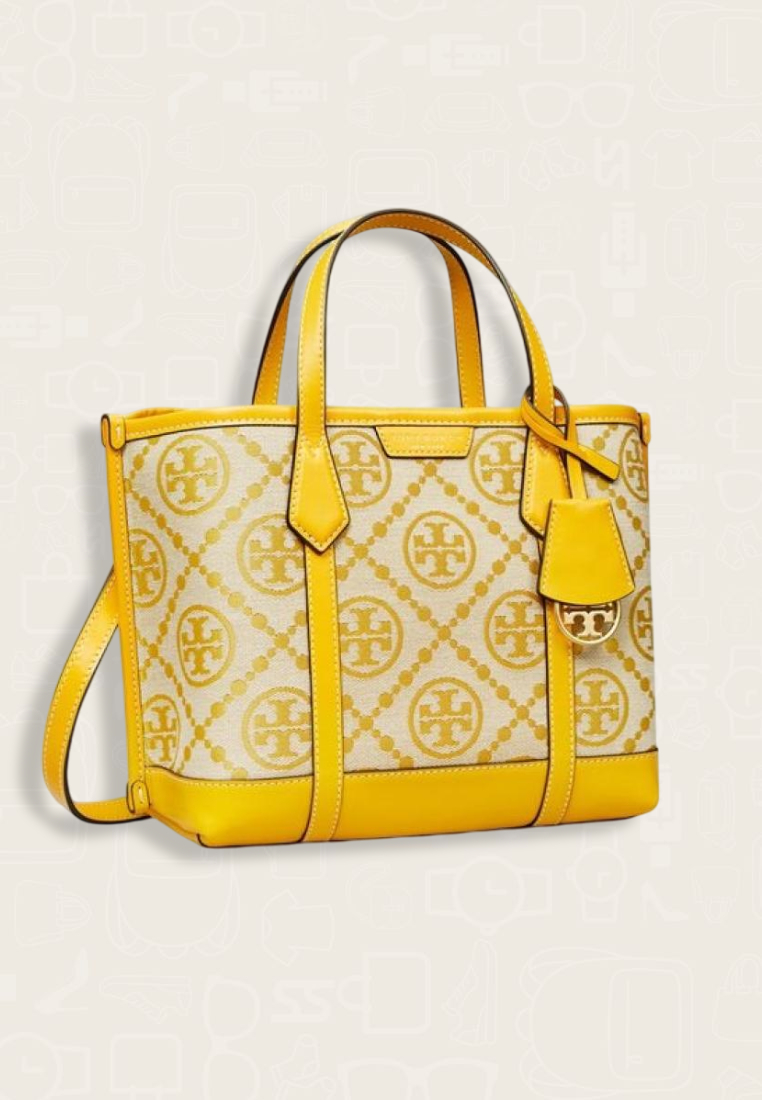 Tory Burch Perry T Monogram Small Triple-Compartment Tote Goldfinch