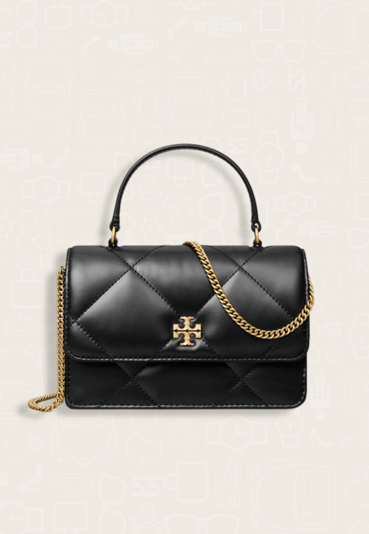 Tory Burch Kira Diamond Quilt Mini Top Handle Chain Wallet Black