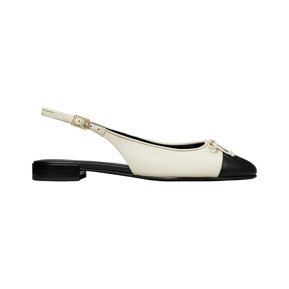 TORY BURCH Cap-Toe Slingback Ballet Flat Light Cream/Black