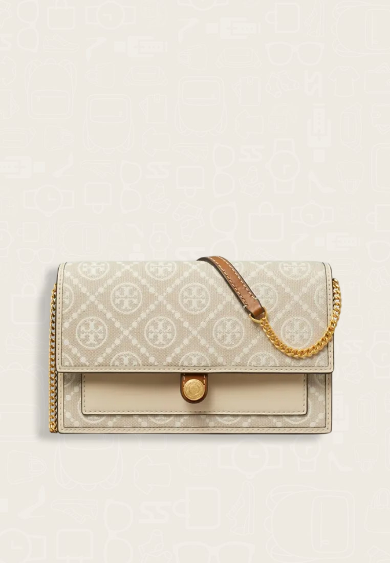 Tory Burch T Monogram Chain Wallet Ivory