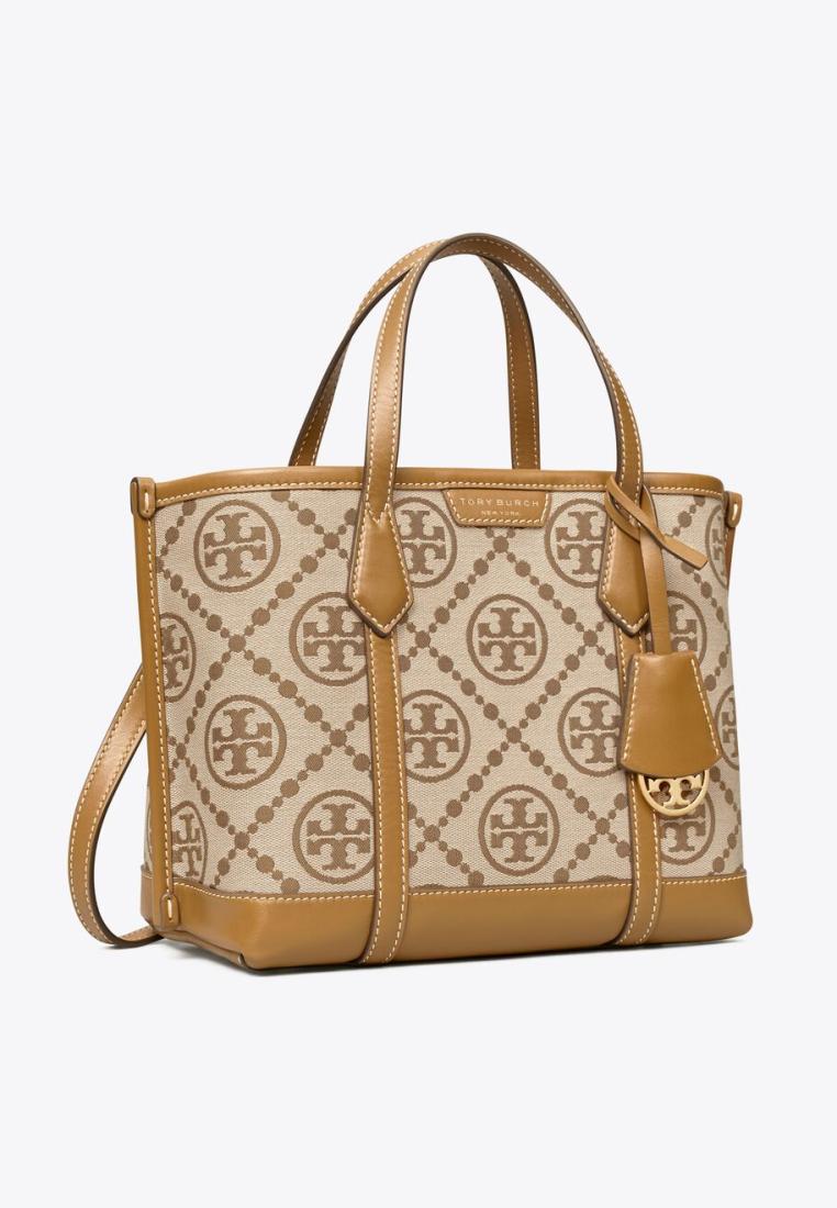 Tory Burch Perry T Monogram Small Triple-Compartment Tote Hazel