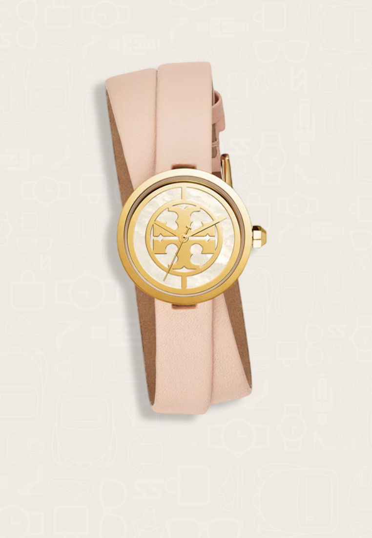 TORY BURCH Jam Tangan Wanita Tory Burch Reva Double Wrap Leather Strap Watch Nude