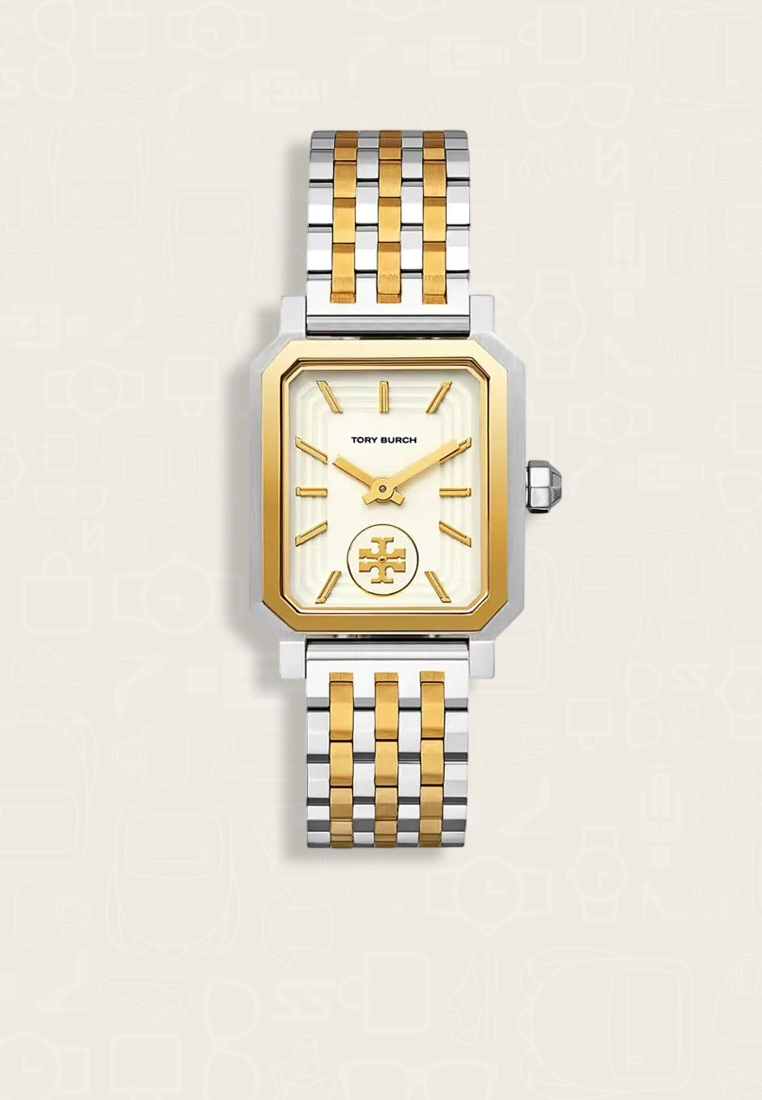 TORY BURCH Jam Tangan Wanita Tory Burch Robinson Enamel White Dial Dual Tone Stainless Steel Strap