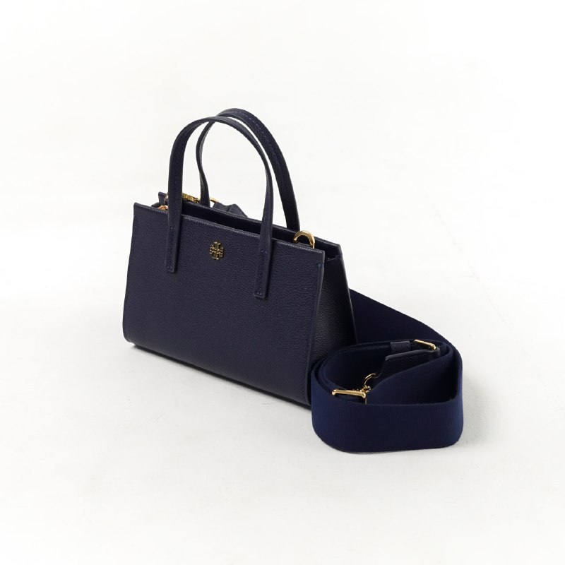 TORY BURCH Tas TORY BURCH BLAKE NAVY MINI TOTE BAG WITH LS 100% ORIGINAL