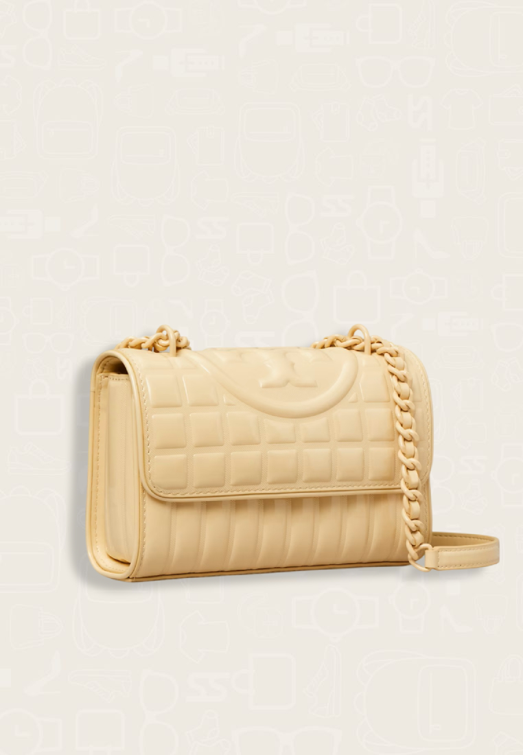 Tory Burch Small Fleming Pateng Square Quilt Convertible Shoulder Bag Vanilla Soft Serve