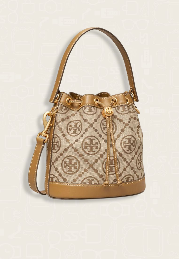 Tory Burch T Monogram Jacquard Bucket Bag Hazelnut