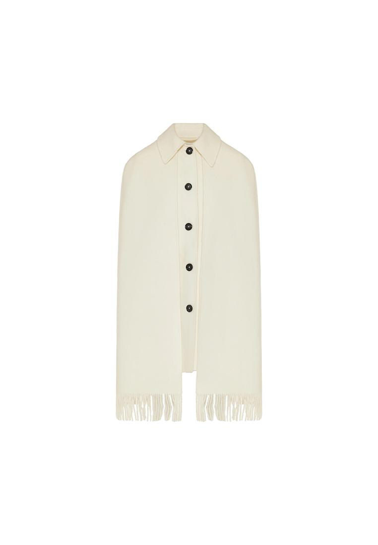 Totême Cape Coat Bouclé Fringe White