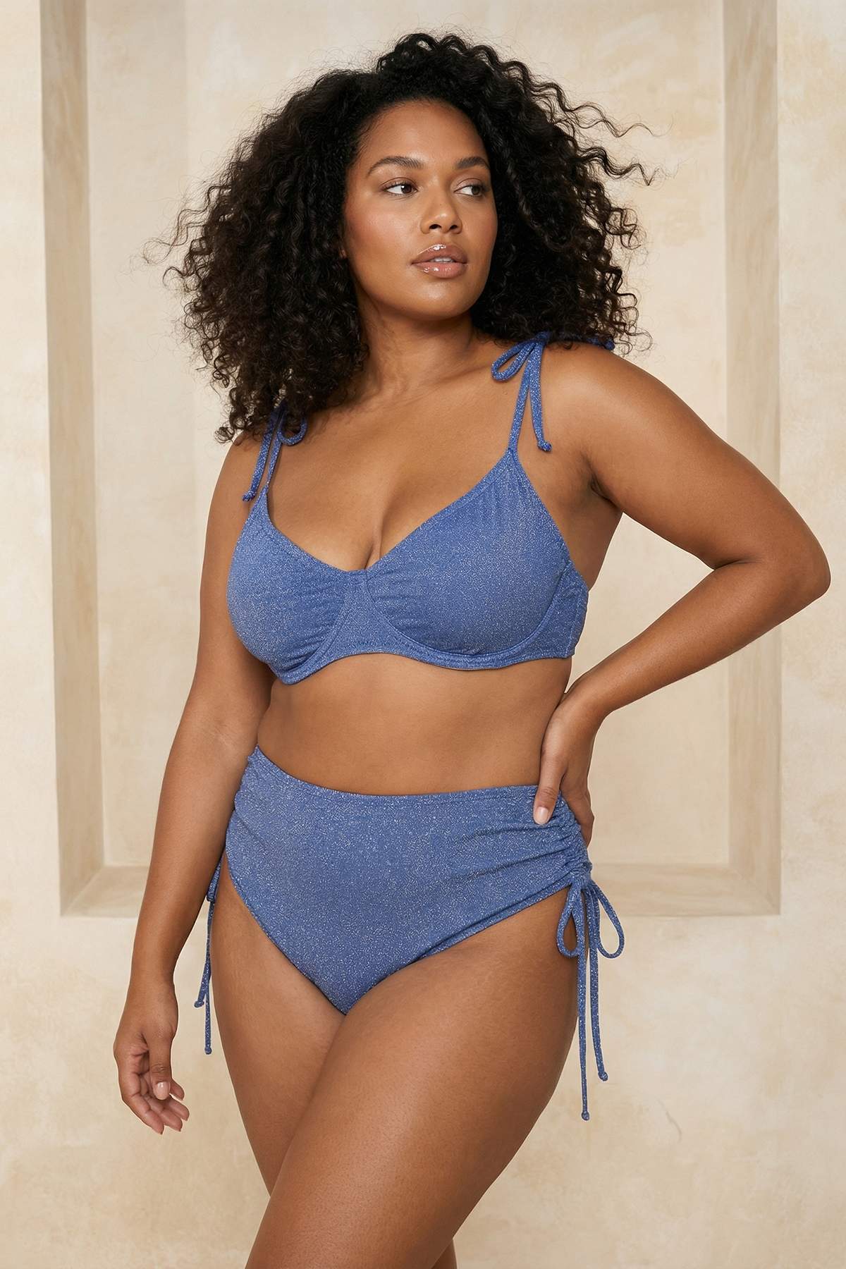 Trendyol Non-Fading Glitter Indigo Tie-Up Plus Size Bikini Top Tbbss26Ct00006