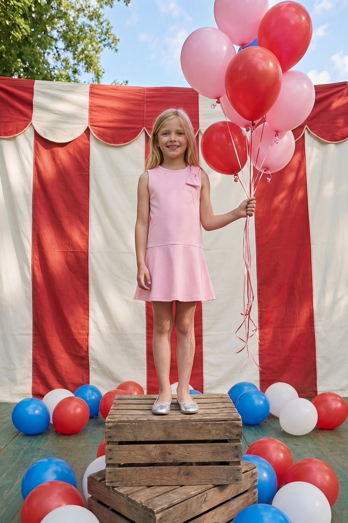Trendyol Pink Bow Detailed Girls' April 23Rd Mini/Short Plain Knitted Holiday Dress