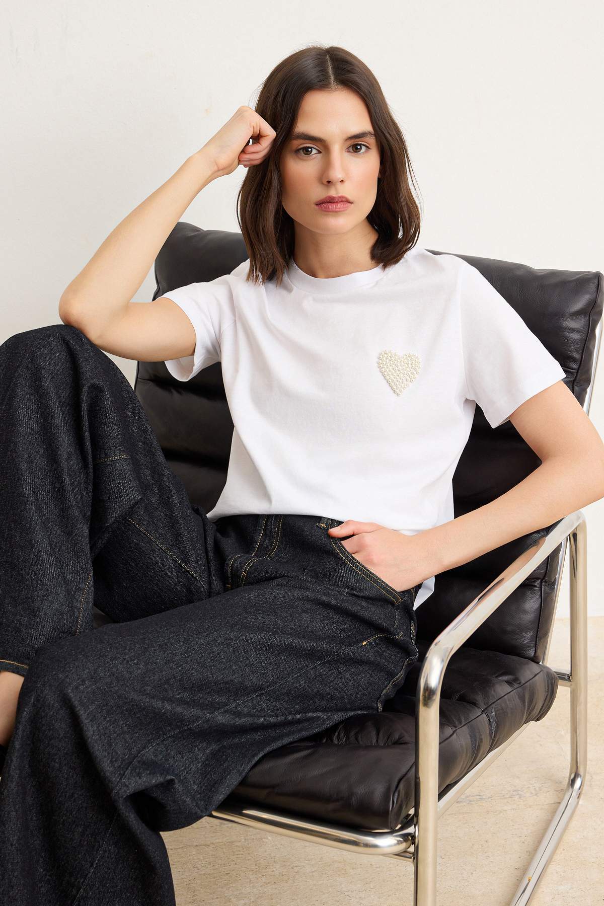 Trendyol Ecru Plain Regular Crew Neck Standard Sleeve Short Long %1 Cotton Knitted T-Shirt Twoss26Ts