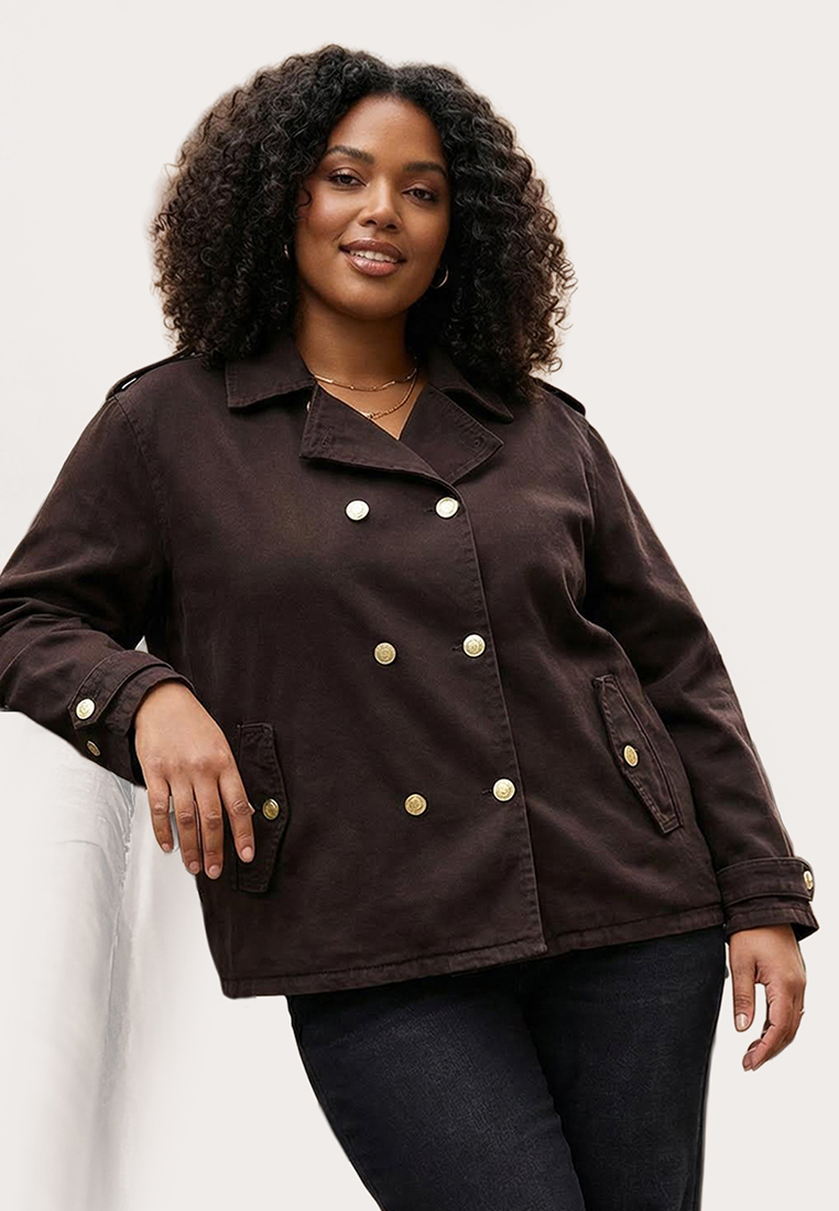 Trendyol Brown Plus Size Denim Jacket Tbbaw26Ag00004