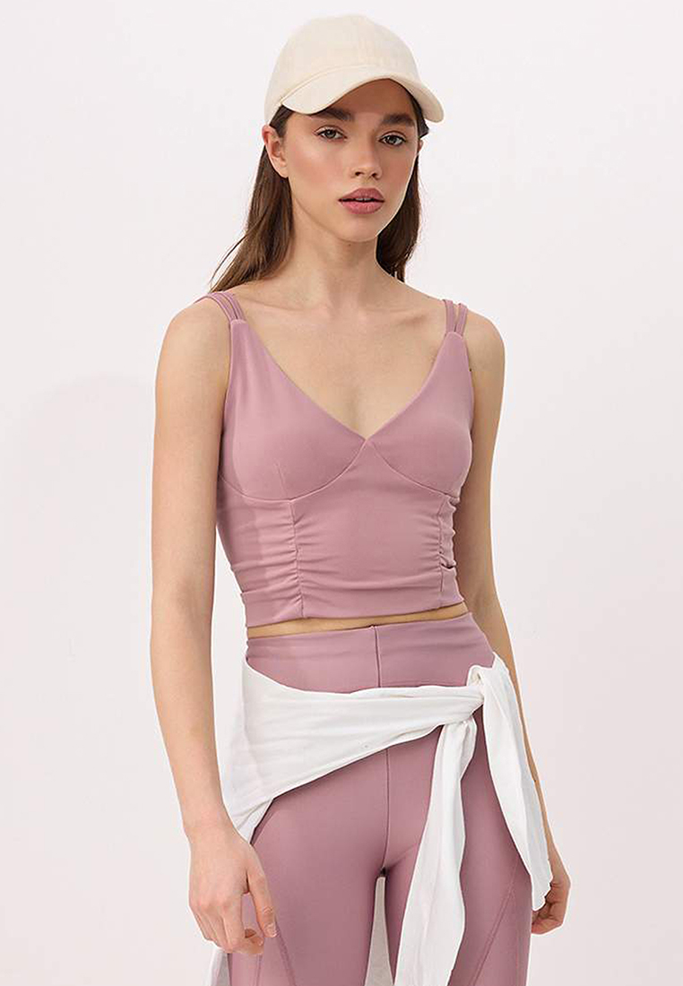 Trendyol Rose Dried Rose Supportive/Shape-Enhancing Double String Strap V-Neck Knitted Sports Bra Tw
