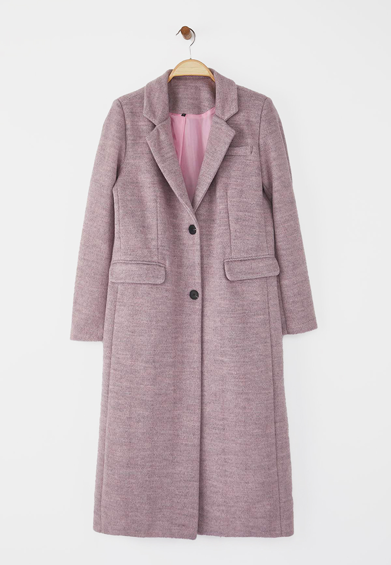 Trendyol Lilac Houndstooth Fitted Mono Closure Long Cashmere Coat