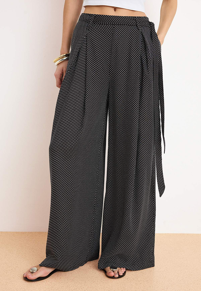 Trendyol Black Polka Dot Viscose Comfortable Loose Fit Wide Leg /Wide Leg Pants Twoss26Pl56
