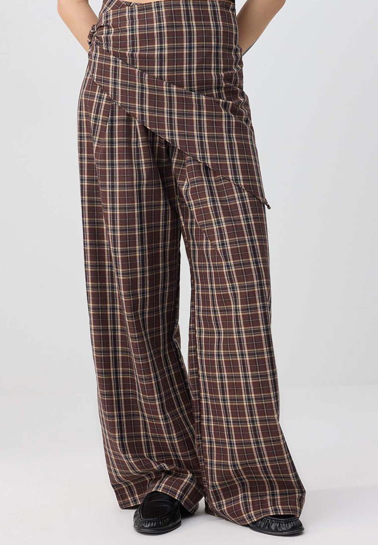 Trendyol Multi-Colored Scarf Plaid Wide-Leg Trousers Twoss26Pl14