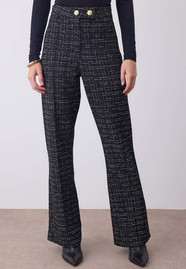 Trendyol Black Tweed Straigth/Straight Cut Knitted Pants Twoaw26Pl94