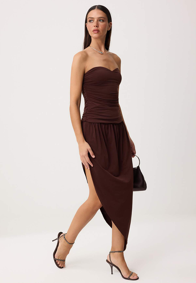 Trendyol Brown Shirred Detailed Maxi Evening & Graduation Dress Tprss26Ae111