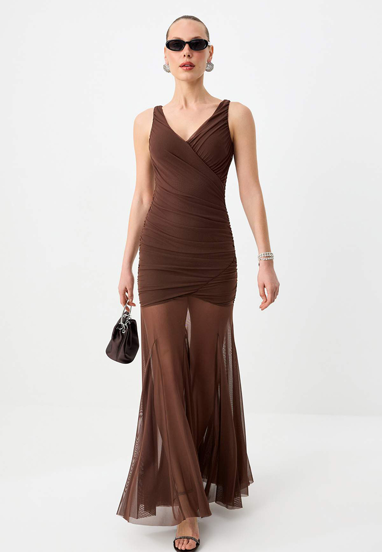 Trendyol Brown Woven Maxi Evening Dress & Graduation Gown