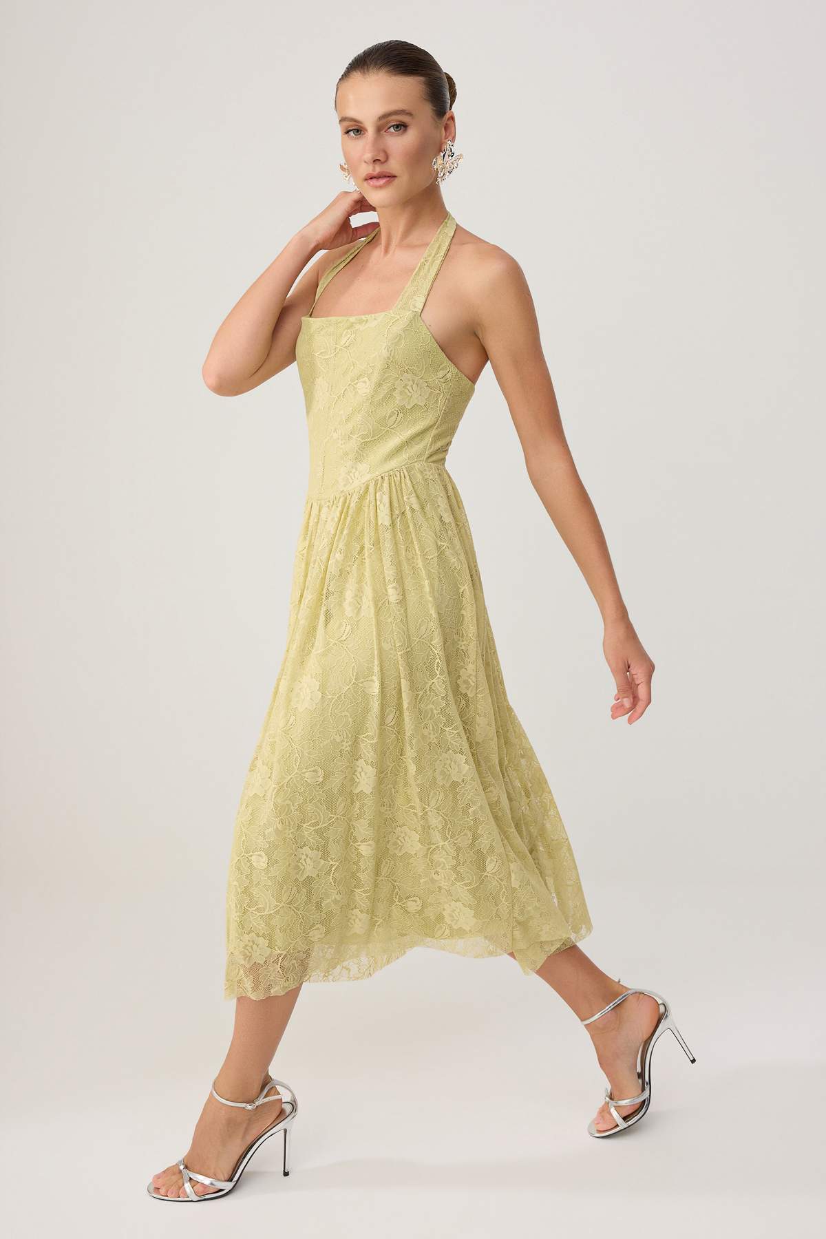 Trendyol Pastel Green Lace Backless Adjustable Lace-Up Strap Party Cocktail Dress Tprss26El00321