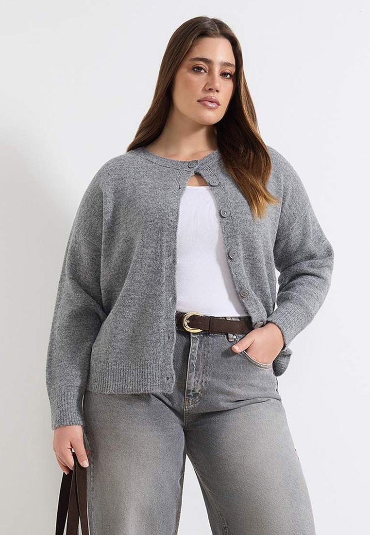 Trendyol Wardrobe Essentials Anthracite Alpaca Wool Blend Basic Knitwear Cardigan Tbbaw26Av00037