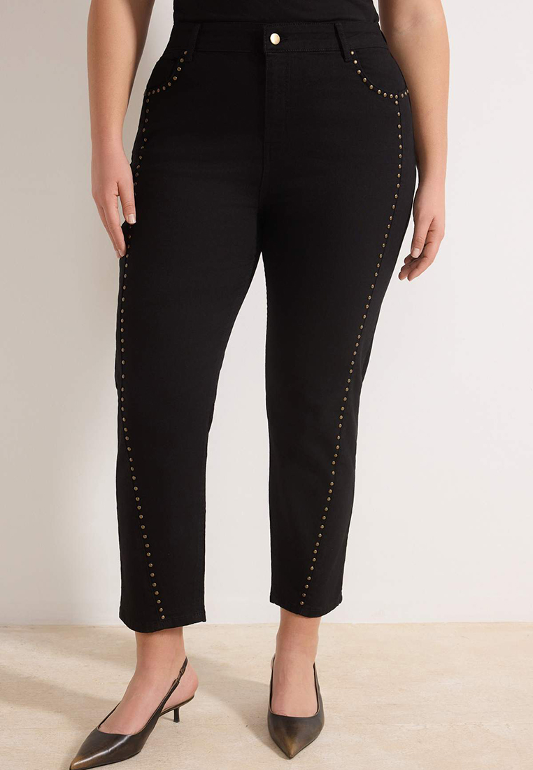 Trendyol Non-Fading Black High Waist Trok Detailed Stretchy Plus Size Mom Jeans Tbbaw26Cj00057