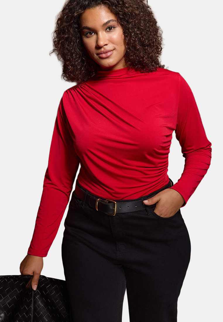 Trendyol Red Sandy Ruched Detail Long Arm Knitted Large Size Blouse Tbbaw26Af00104