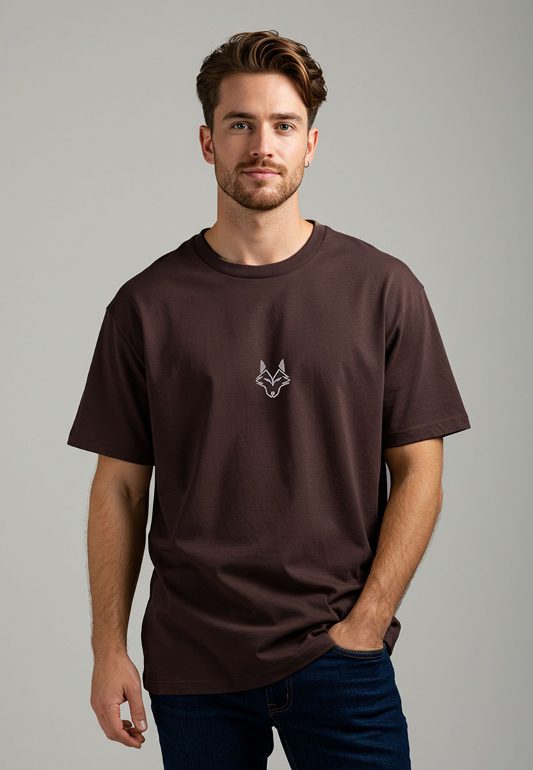 Trendyol Dark Brown Regular Cut Wolf Embroidered 100% T-Shirt TMNSS24TS00056