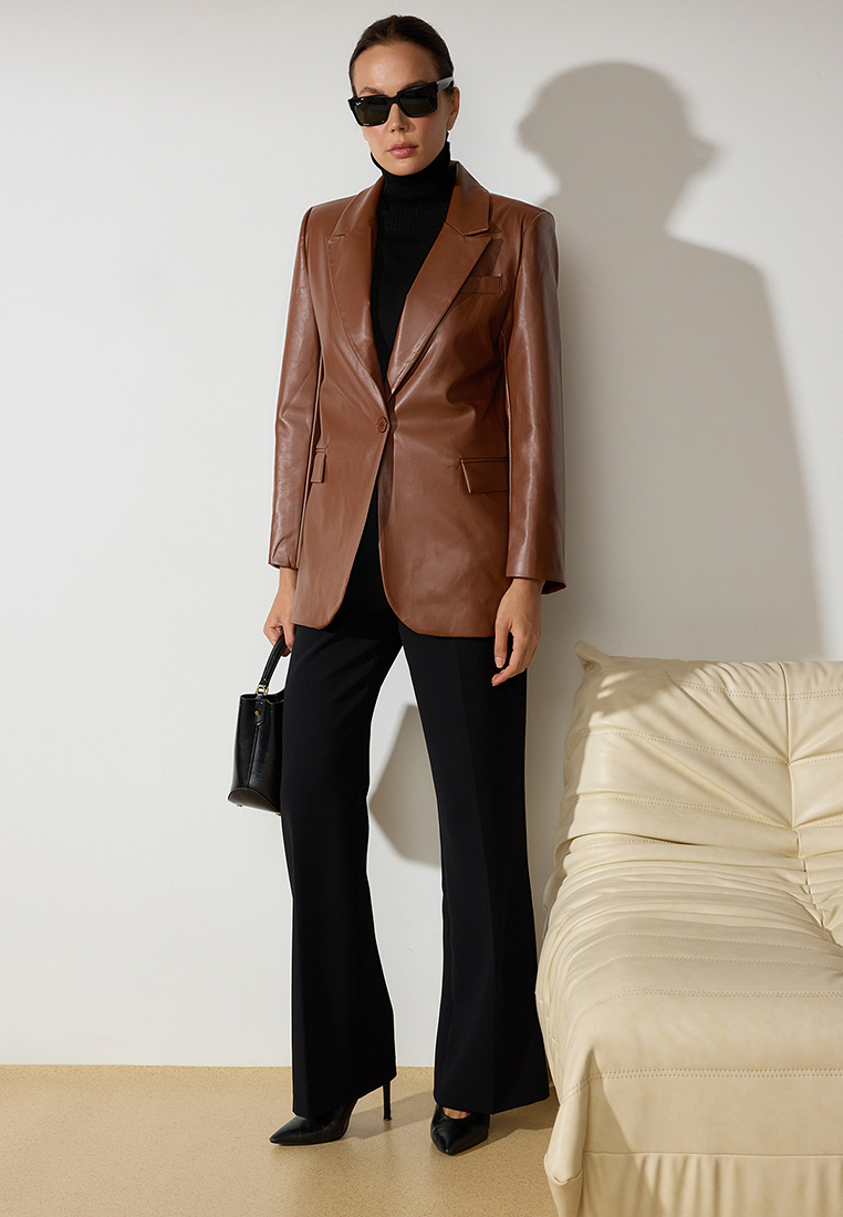 Trendyol Brown Oversize Faux Leather Blazer Jacket