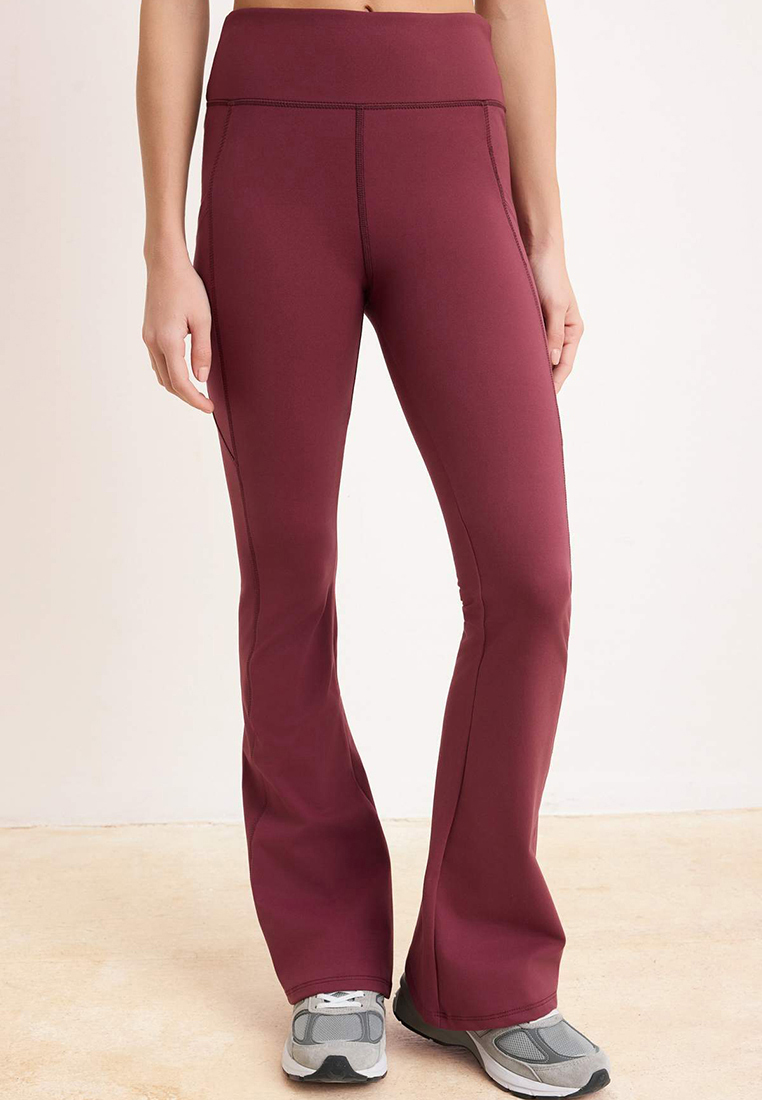 Trendyol Burgundy Brushed Soft Fabric Reflector Printed Flared Yoga Knitted Sports Leggings Thmaw24T