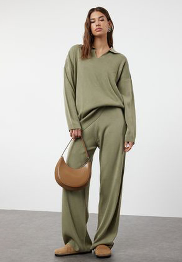 Trendyol Khaki Polo Neck Knitwear Sweater Trousers Bottom-Top Set TCTAW25US00024