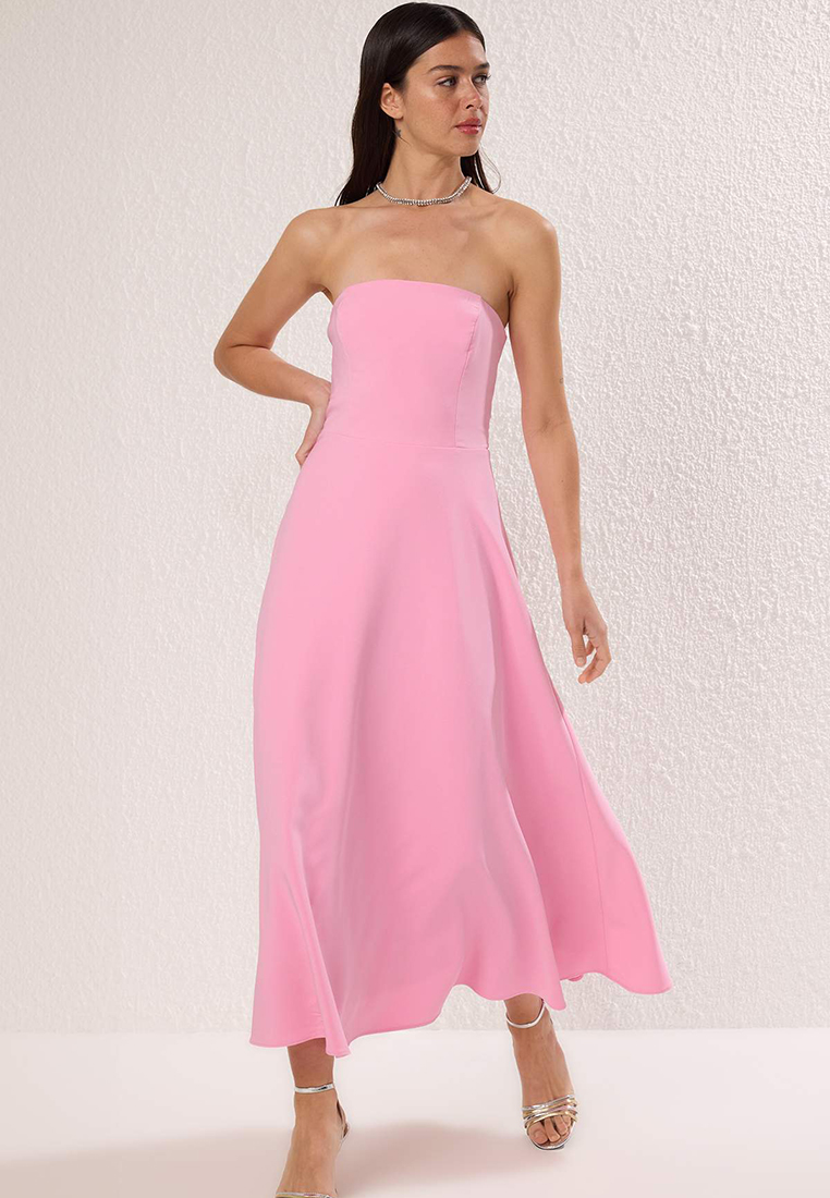 Trendyol Pink A Line Strapless Stylish Evening Gown