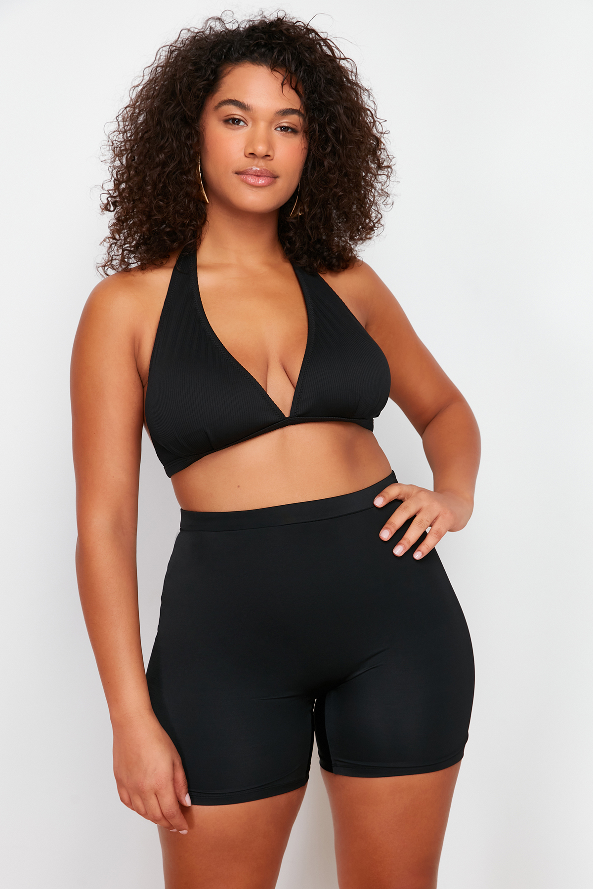 Trendyol Plus Size High Waist Fitted Knit Bikini Bottom