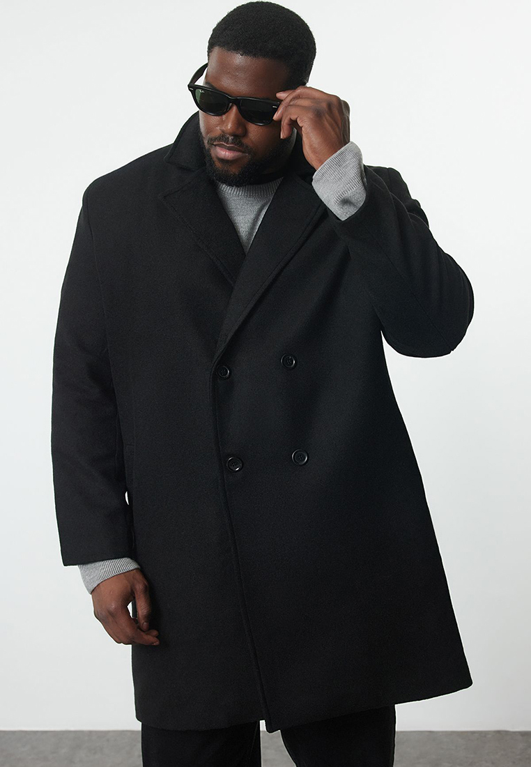 Trendyol Black Men's Regular Fit Winter Cashmere Double Breasted Plus Size Coat TMNAW25KB00008