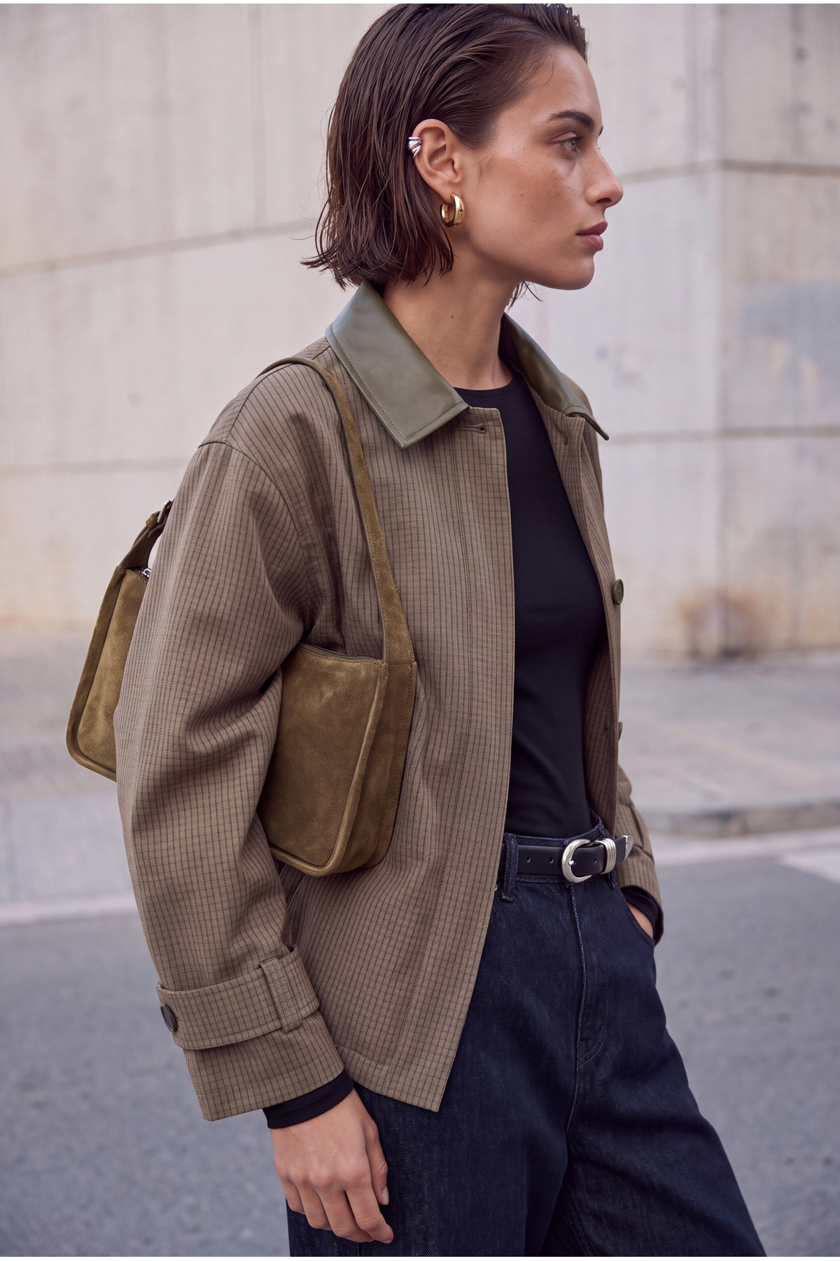 Trendyol Khaki Oversize Plaid Contrast Collar Coat