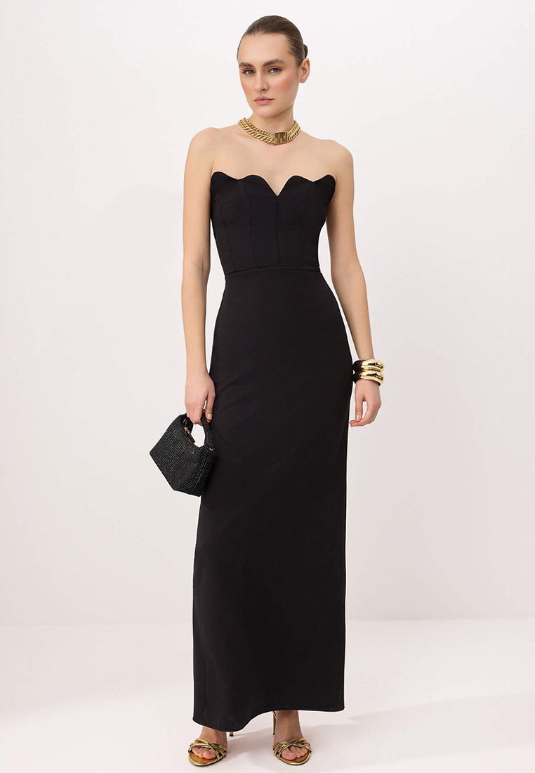 Trendyol Black Plain Woven Finike Maxi Evening Dress & Homecoming Dress