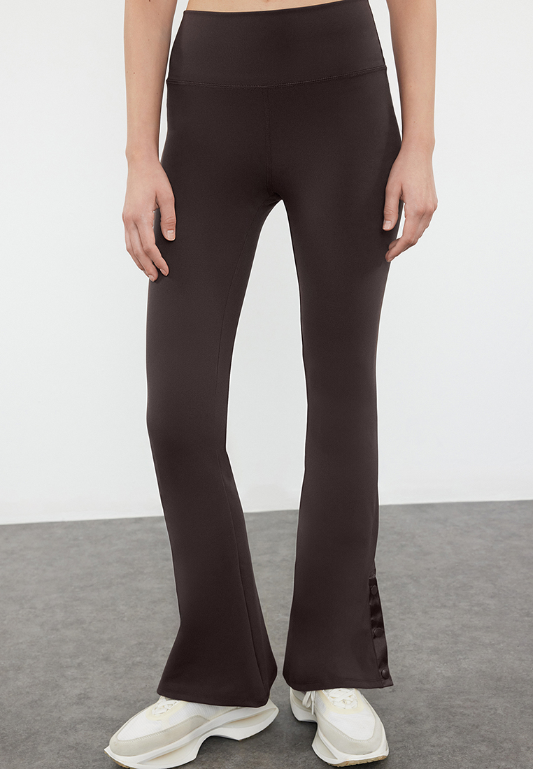 Trendyol Dark Brown Gathering Leg Snap Detailed Spanish Leg Yoga Knitted Sports Tights THMAW24TY0001