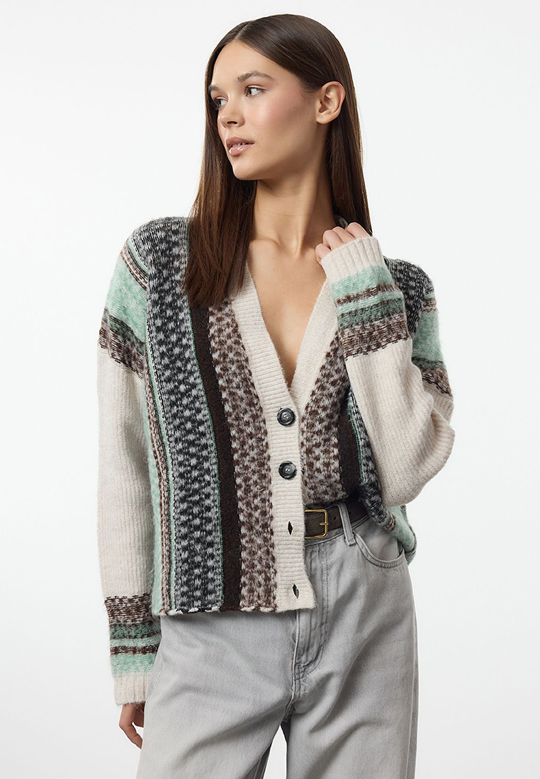 Trendyol Ecru Wide Pattern Cardigan