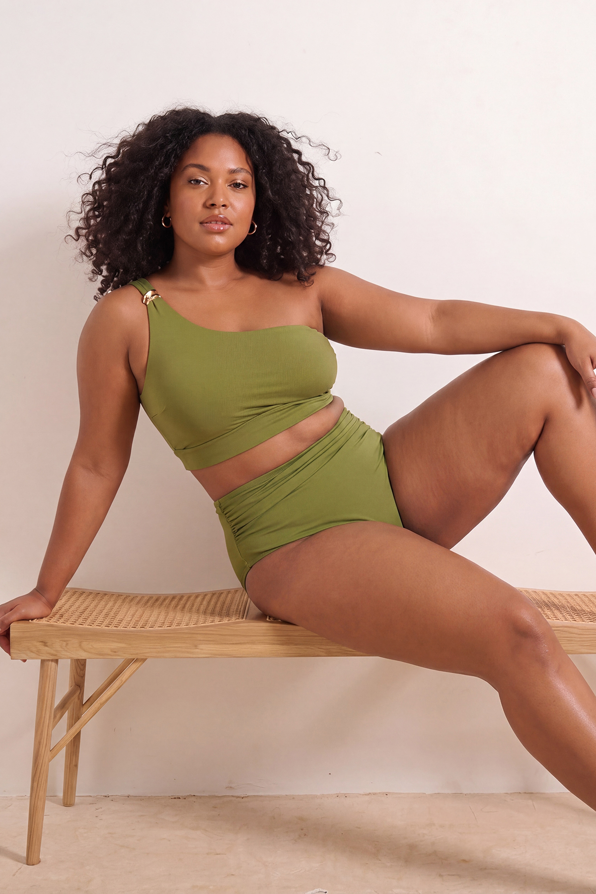 Trendyol Oil Green Chloro&Water Resistant Long Lasting Lycra ® Xtra Life Large Size Bikini Top Tbbss